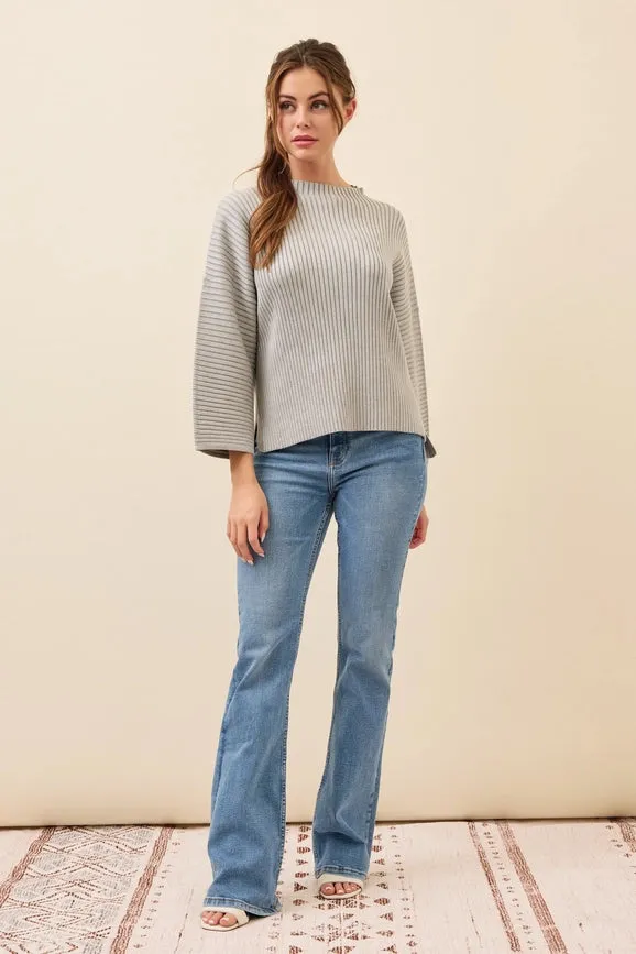 All Day Long Rib Knit Kimono Sleeve Top GREY