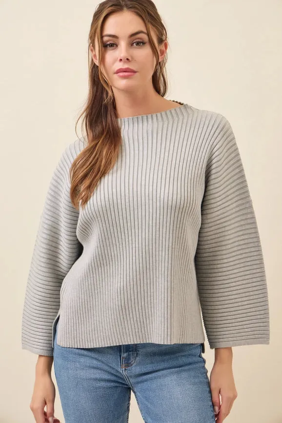 All Day Long Rib Knit Kimono Sleeve Top GREY