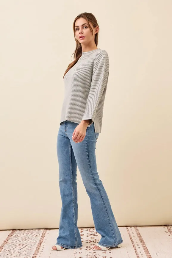All Day Long Rib Knit Kimono Sleeve Top GREY