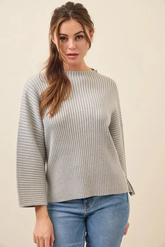All Day Long Rib Knit Kimono Sleeve Top GREY