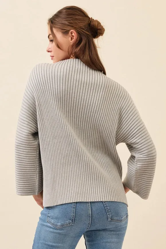 All Day Long Rib Knit Kimono Sleeve Top GREY