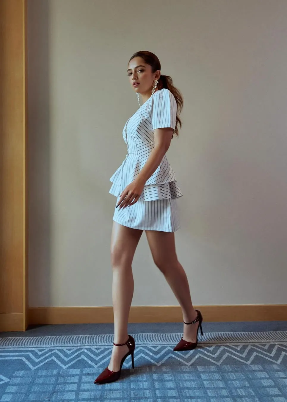 Bexley White Asymmetrical Striped Top with Mini Shrug