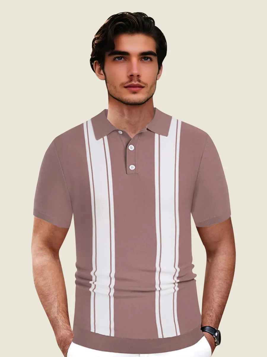 Classic Striped Button Placket Knit Polo