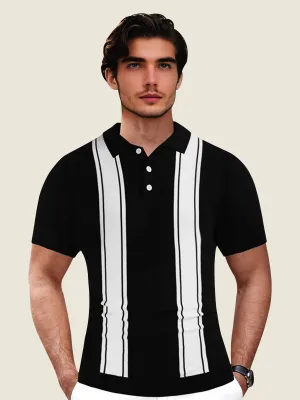 Classic Striped Button Placket Knit Polo