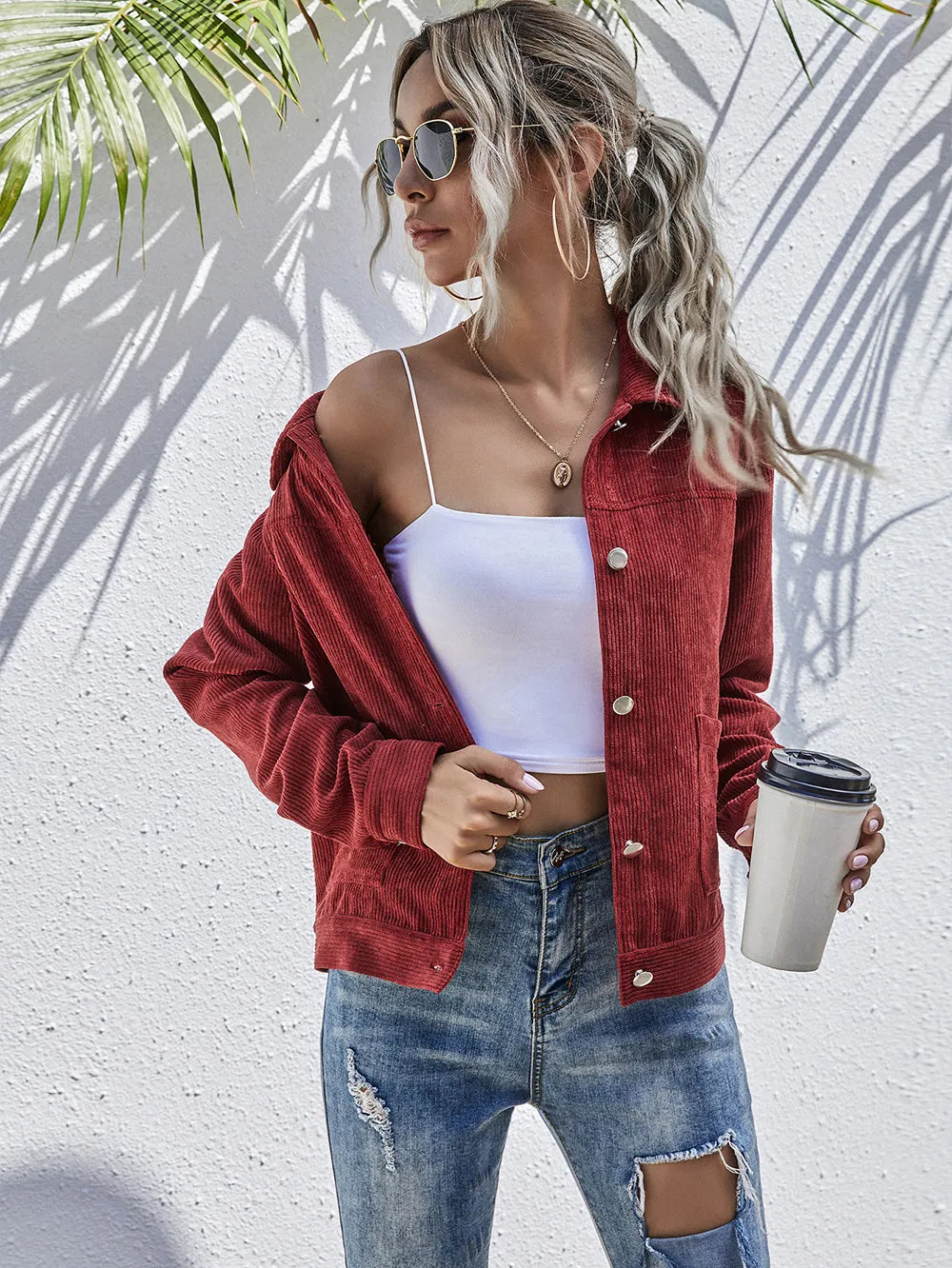 Corduroy Button Collared Jacket