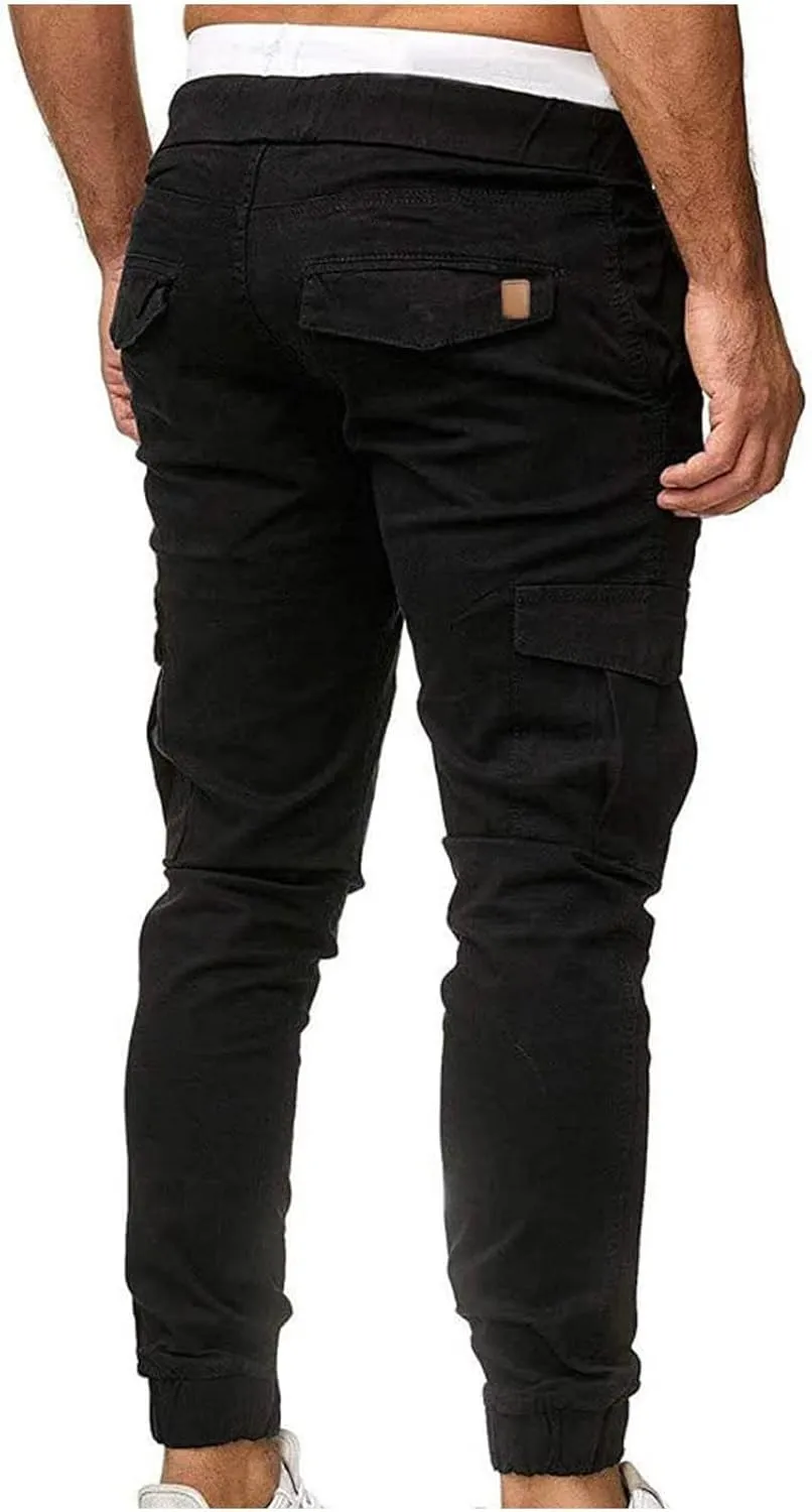 Cotton Men's Cargo Jogger Pants Slim Fit Drawstring Elastic Waist Durable Stretch Utility Pockets Casual Outdoor