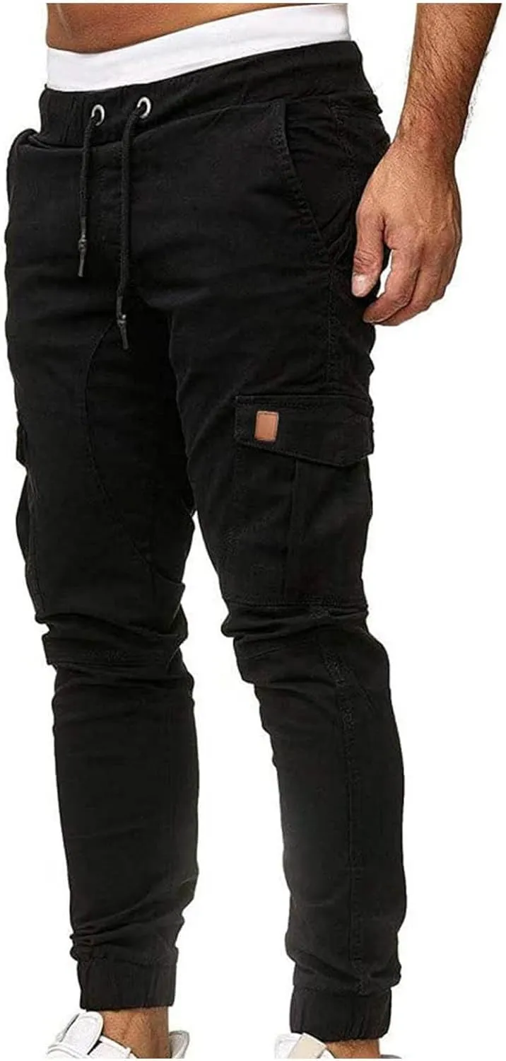 Cotton Men's Cargo Jogger Pants Slim Fit Drawstring Elastic Waist Durable Stretch Utility Pockets Casual Outdoor