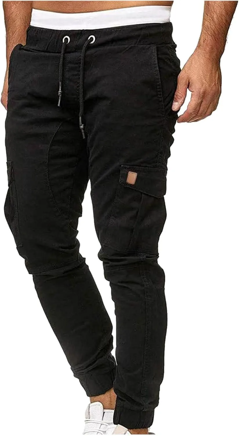 Cotton Men's Cargo Jogger Pants Slim Fit Drawstring Elastic Waist Durable Stretch Utility Pockets Casual Outdoor