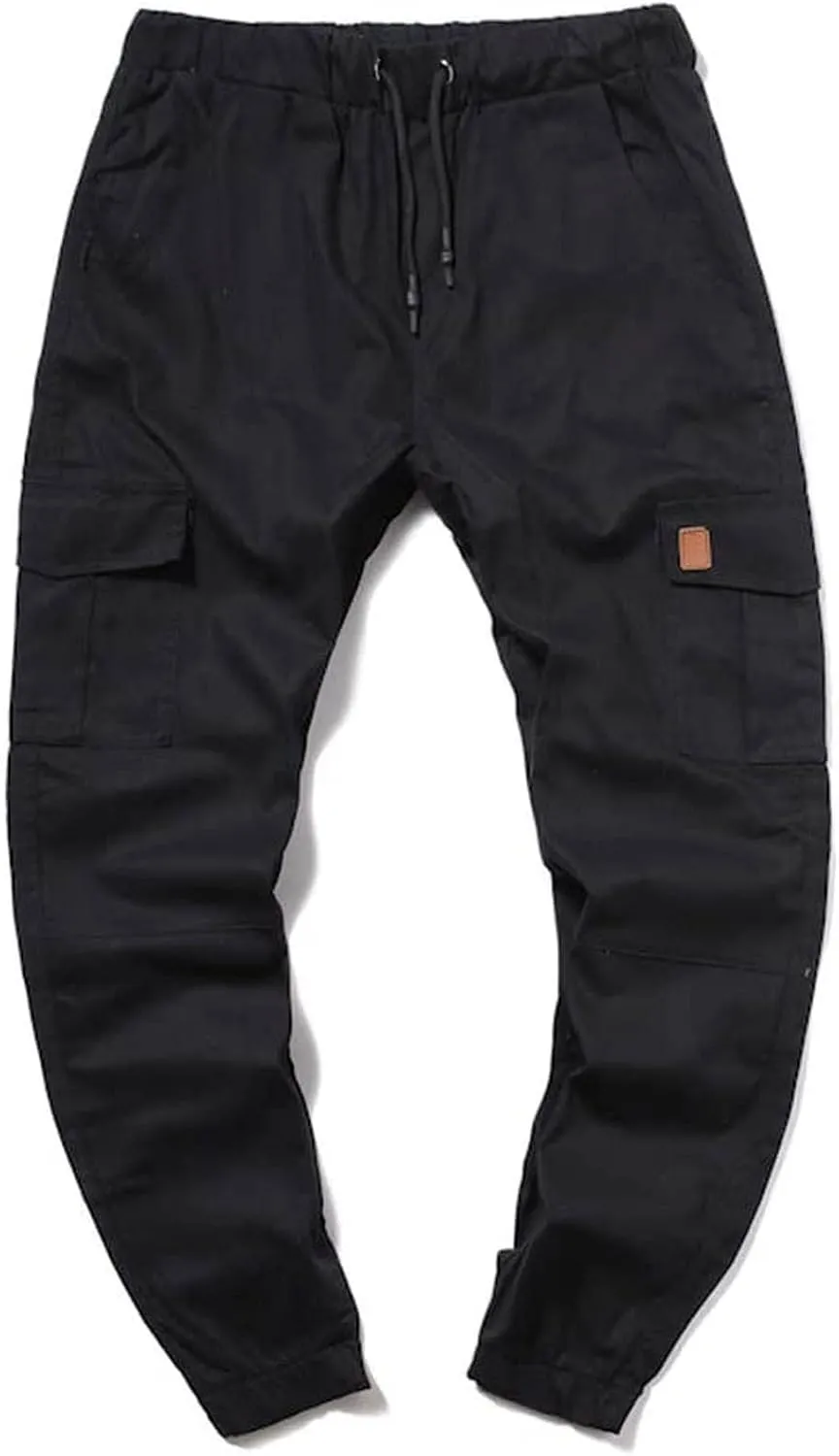 Cotton Men's Cargo Jogger Pants Slim Fit Drawstring Elastic Waist Durable Stretch Utility Pockets Casual Outdoor