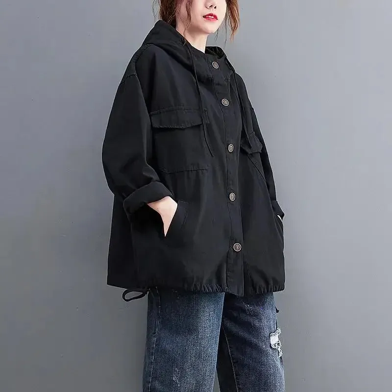 DIMANAF New Oversize Jackets Female Women Cotton Black Spliced Coat Solid Red