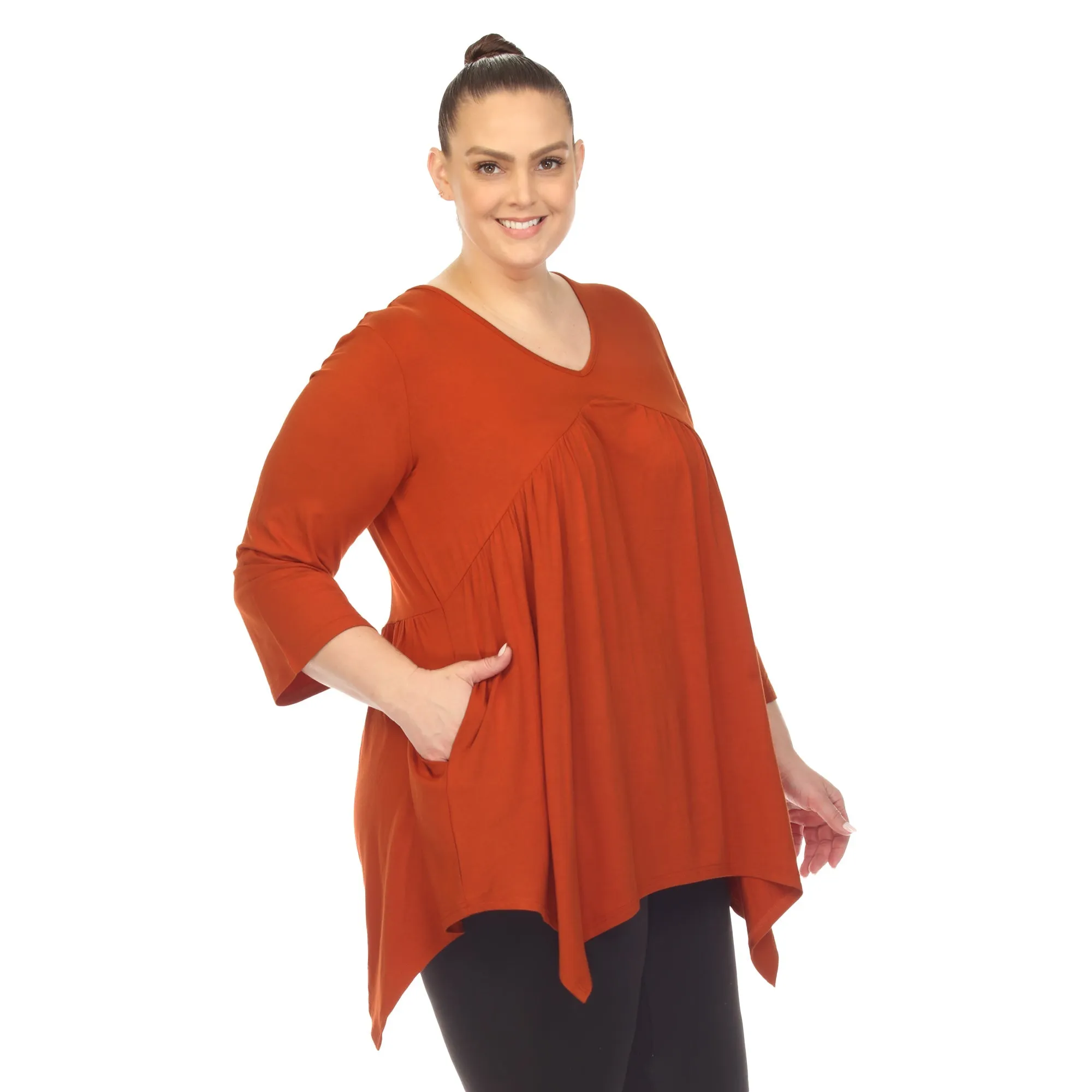 Empire Waist V-Neck Tunic Top - Plus