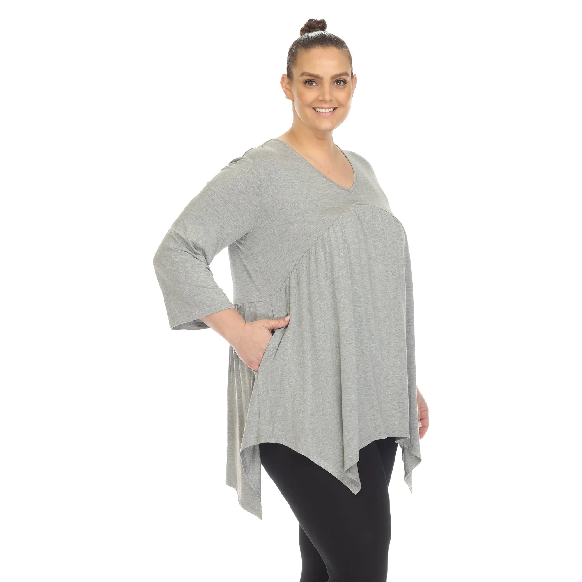 Empire Waist V-Neck Tunic Top - Plus