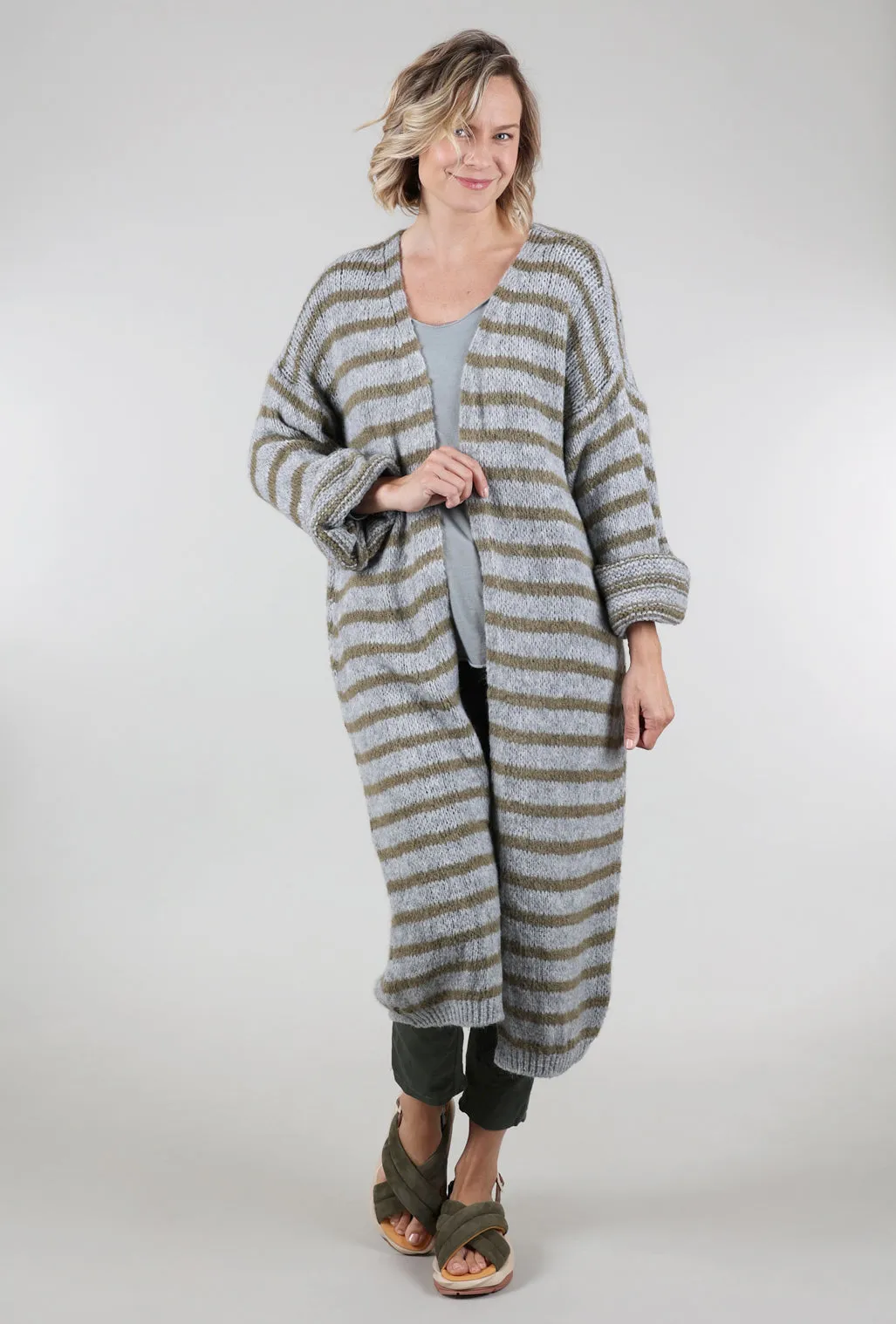 Flo Long Cardie, Gray/Moss