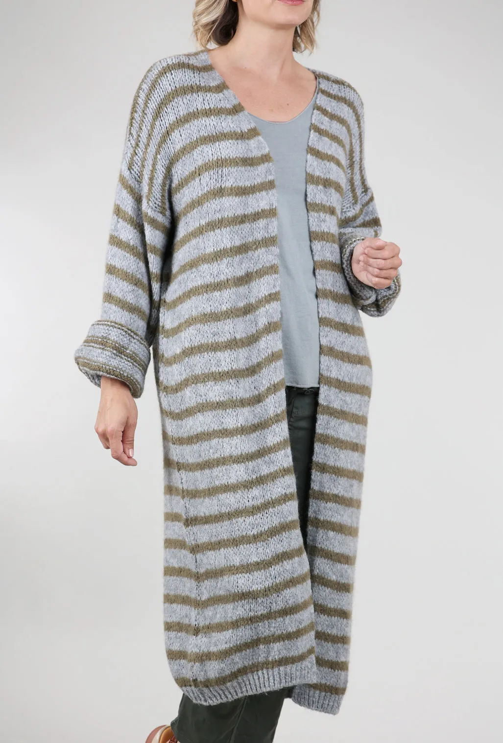 Flo Long Cardie, Gray/Moss