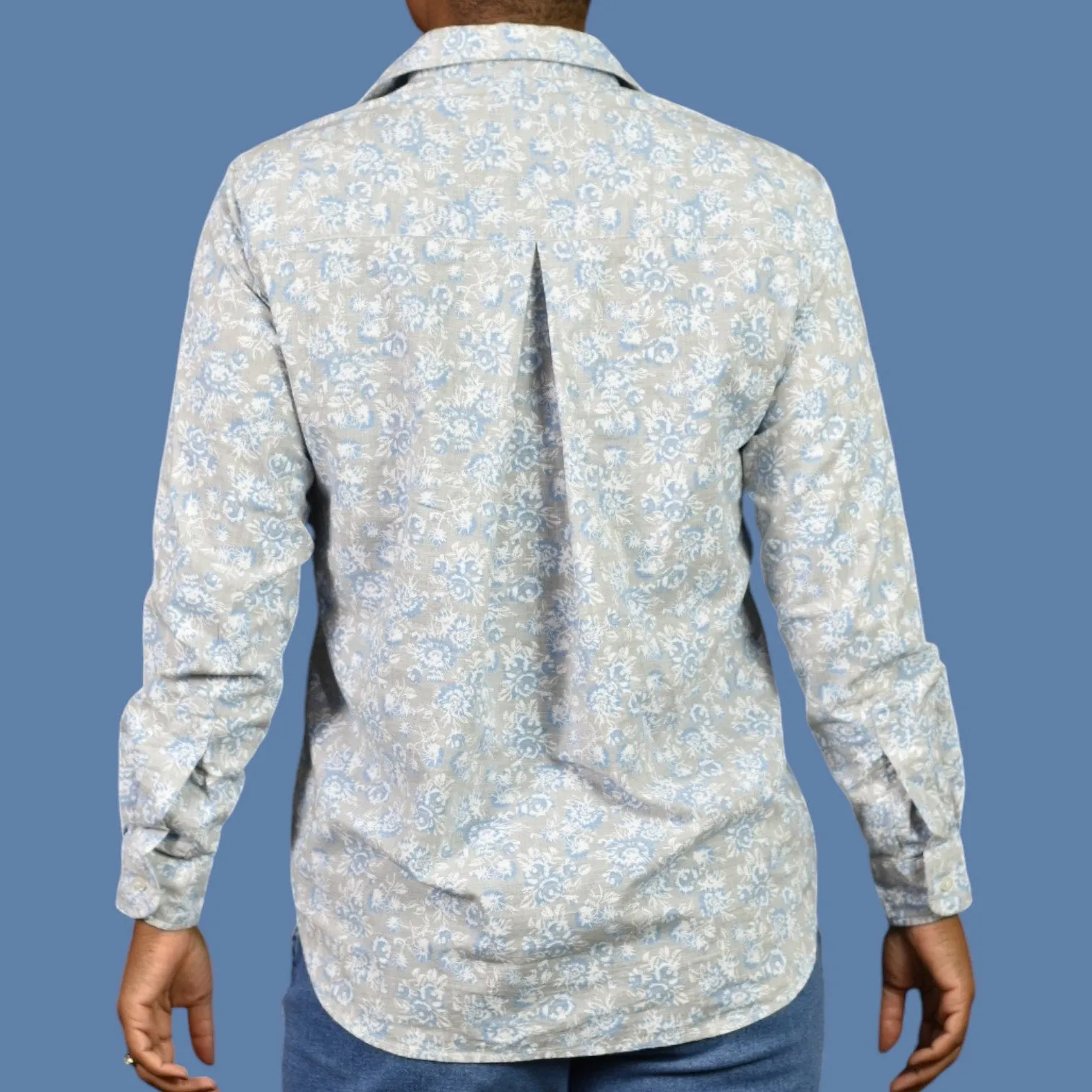 Grayson Hero Shirt Grey Floral Boyfriend Button Front Cotton Tumbled Classic Size XS