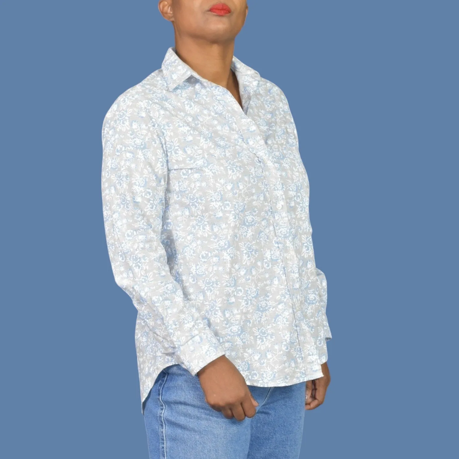 Grayson Hero Shirt Grey Floral Boyfriend Button Front Cotton Tumbled Classic Size XS