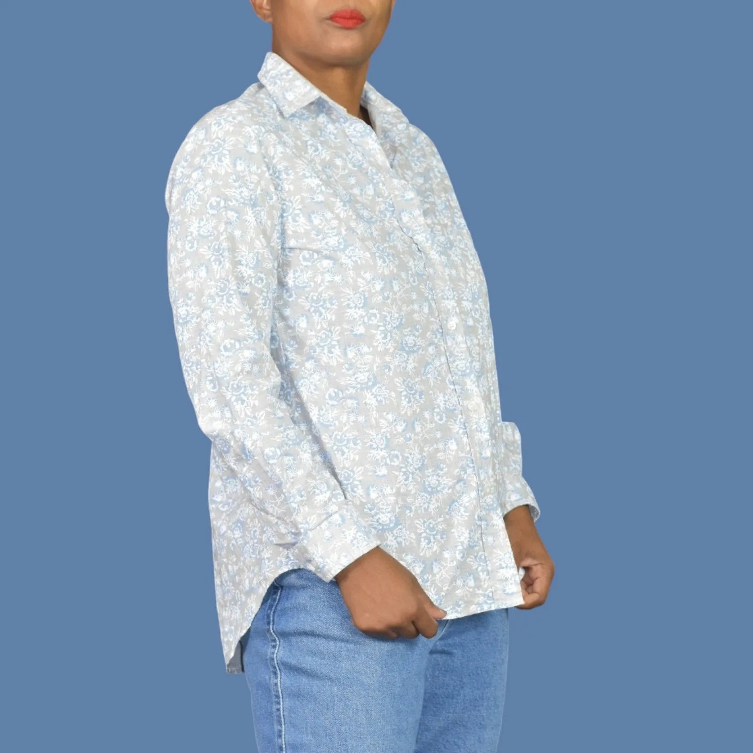 Grayson Hero Shirt Grey Floral Boyfriend Button Front Cotton Tumbled Classic Size XS