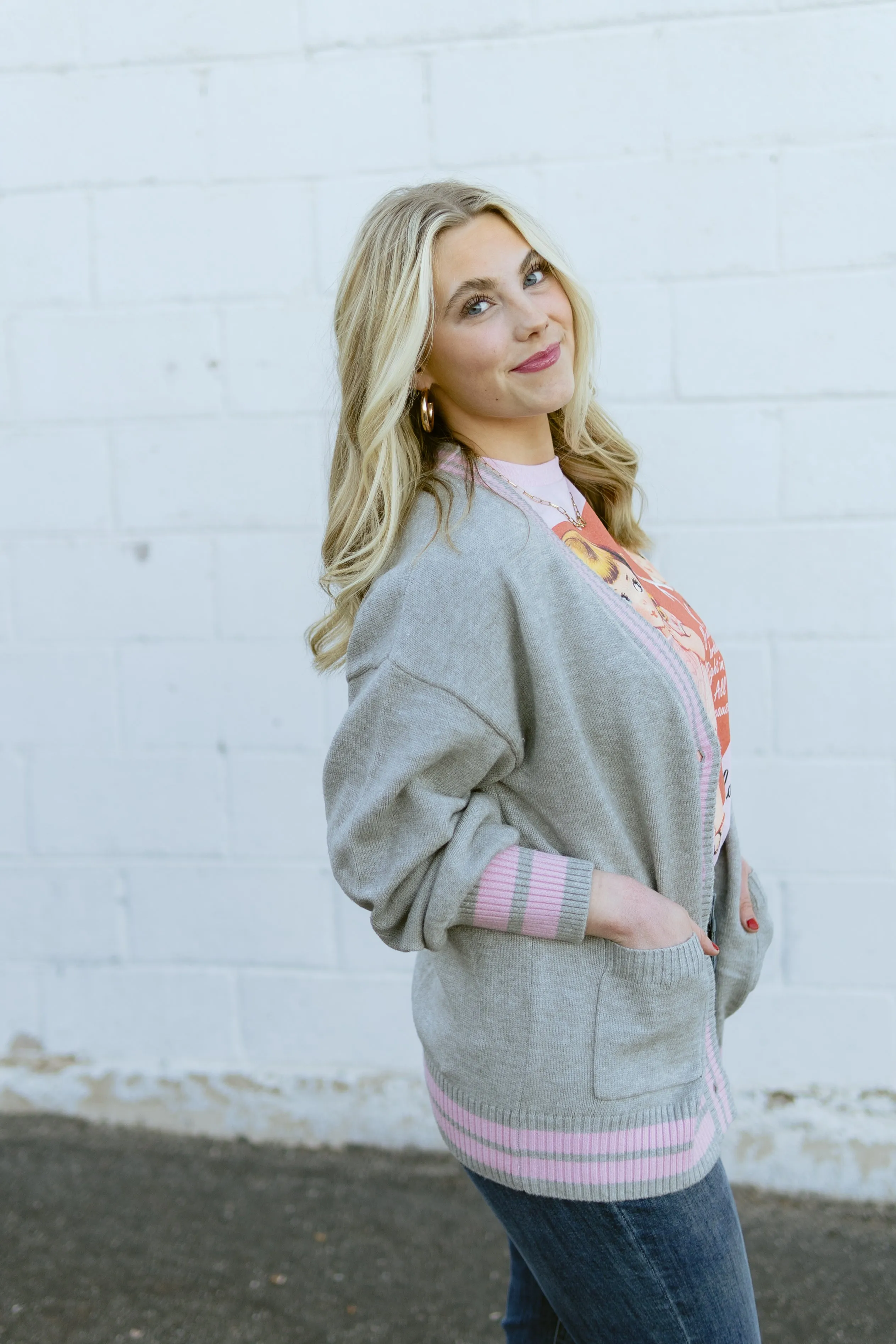Grey Long-Sleeve Cardigan