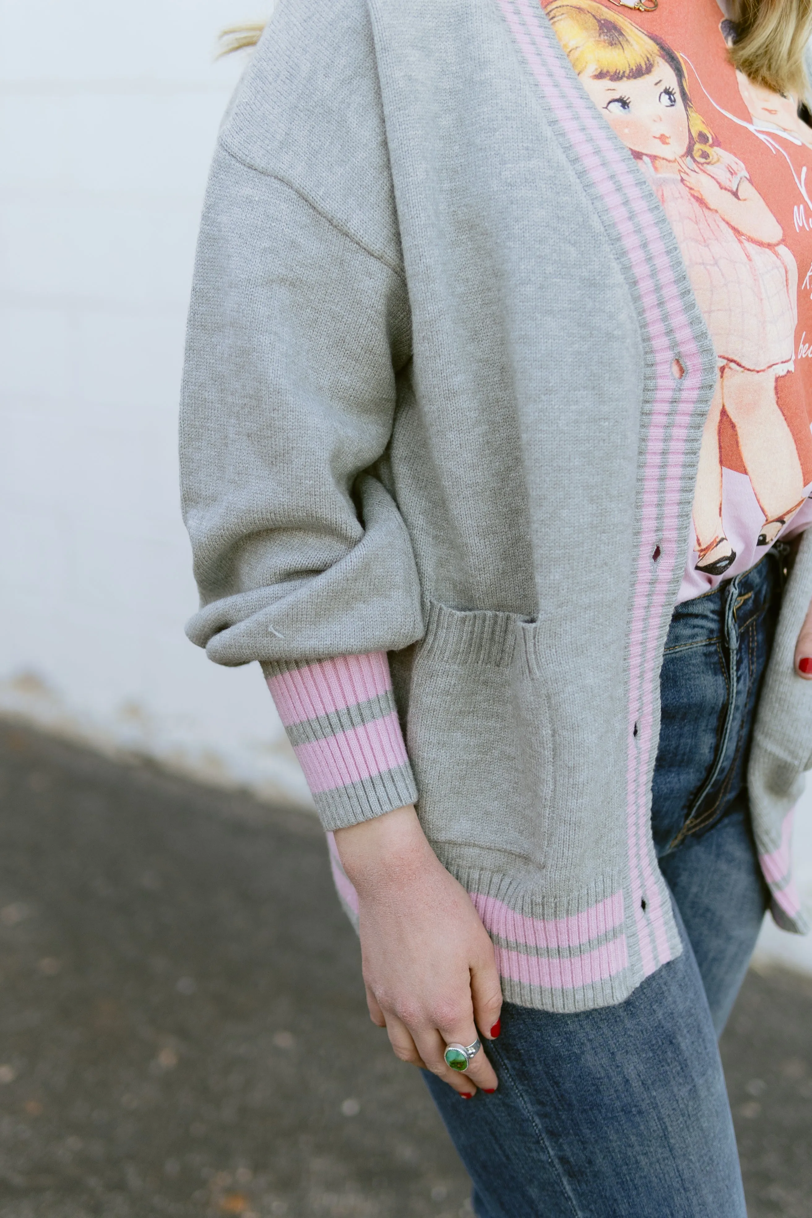 Grey Long-Sleeve Cardigan