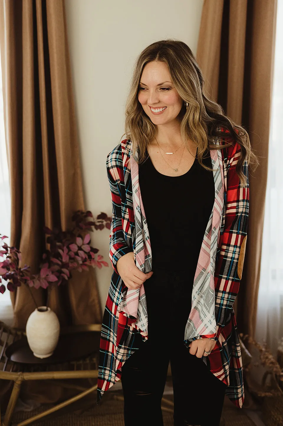 Plaid Elbow Patch Cardigan