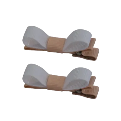 School Hair Accessories - Deluxe Hair Clips 2 Colour option (Set of 2) Petal Peach Base & Centre Ribbon (36 colours top)