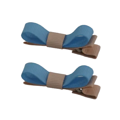 School Hair Accessories - Deluxe Hair Clips 2 Colour option (Set of 2) Petal Peach Base & Centre Ribbon (36 colours top)