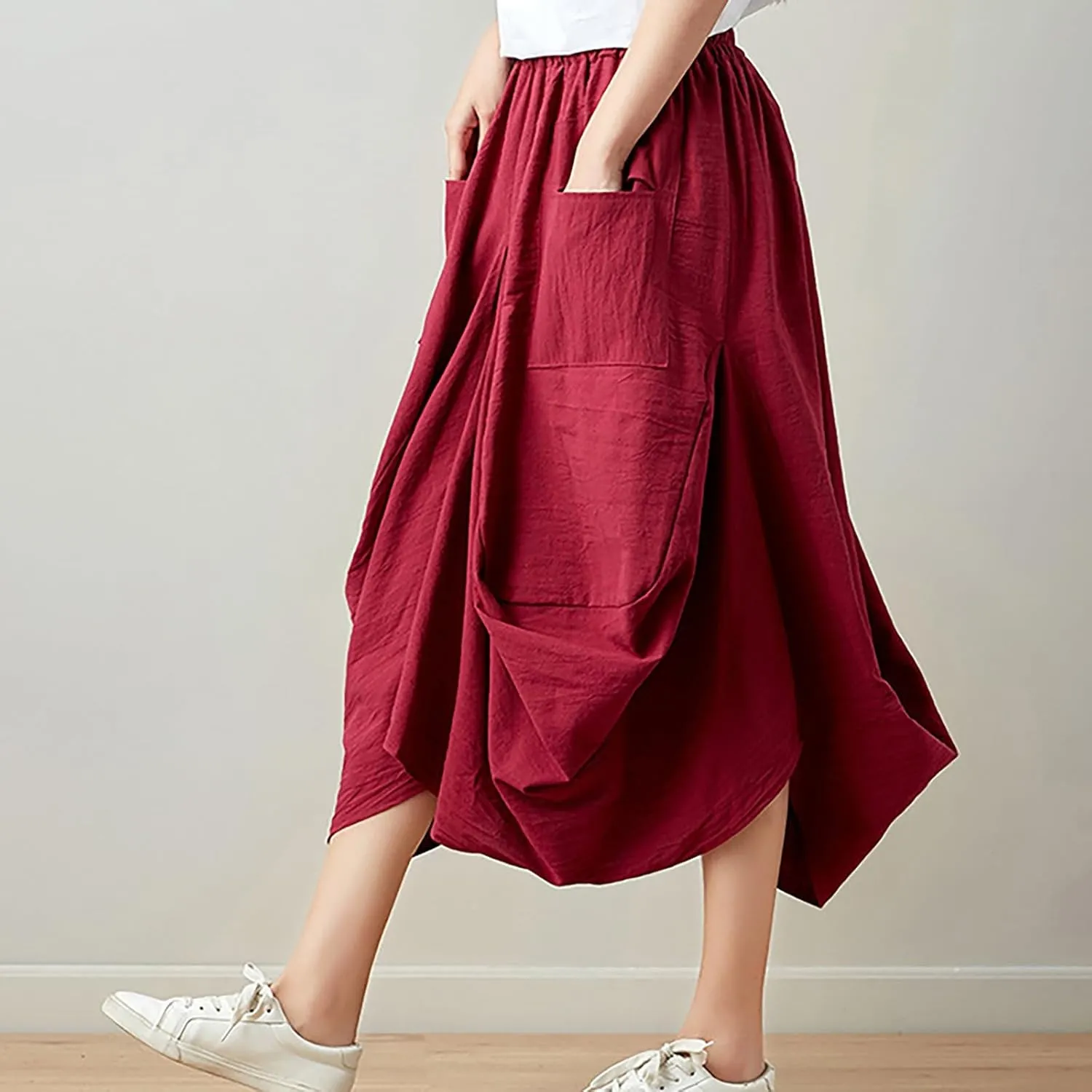 Women's Skirt Ethnic Style Cute Beautiful Loose Skirt Girls Plaid Skirt Size 12